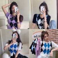 ? เสื้อไหมพรมแขนสั้นสไตล์ไอดอลเกาหลี ผ้านุ่มใส่สบาย (10019)