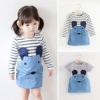 ✸❧ Spring Autumn Cotton Dress for 2-8 Years Girls 2021 Long Sleeve Stripe Children Princess Dresses Girl Cute Denim Long Clothing