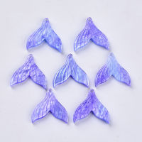 20pc Cellulose Acetate(Resin) Pendants with Glitter Powder Rainbow Gradient Mermaid Pearl Style Mermaid Tail Shape Mauve 19x19x3mm Hole: 1.2mm