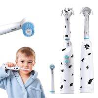 ◕ Childrens Electric toothbrush kids baby spotted dog features dust cover cartoon type children round head battery