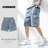 Gifts Denim Shorts Men 2022 Summer New Light -Colored Personality Lanyard Loose Casual Pants MenS