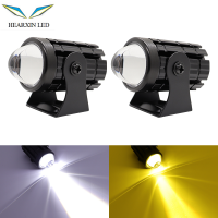 ไฟสปอร์ตไลท์ LED 2สีมินิสำหรับมอเตอร์ไซค์เลนส์สีขาวสีเหลืองลำแสงสูงต่ำสว่างพิเศษไฟเสริม12V-80V