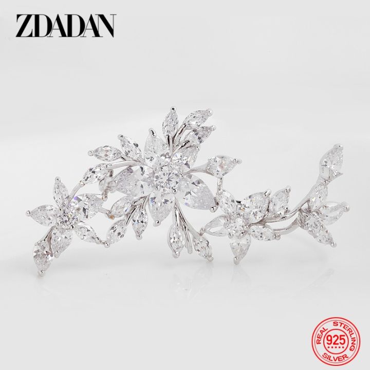 zdadan-เข็มกลัดคริสตัลดอกไม้925เงินสเตอร์ลิงสำหรับผู้หญิงเครื่องประดับงานแต่งงานของขวัญ