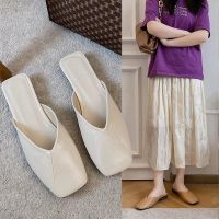 【AZAZ】◕ New slippers female 2023 han edition retro baotou flat square late night breeze fashion lazy half slippers