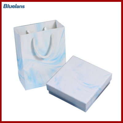 Bluelans®กล่องบรรจุเครื่องประดับประณีตหรูหราสง่างามพกพาให้ของขวัญกล่องเก็บสร้อยคอแหวนไล่ระดับสีฟ้าสีขาวพร้อมของขวัญกระเป๋าถืออุปกรณ์ตกแต่ง