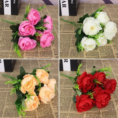 【cw】 1 bunch of simulation peony flower silk rose bouquet peony vintage bridal bouquet fake flower homeChristmas wedding decorat 【hot】