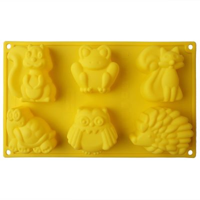 GL-แม่พิมพ์ ซิลิโคน รูปสัตว์ 6 ช่อง (คละสี) Hedgehog, Owl, Frog, Fox, Turtle, Squirrel silicone mold