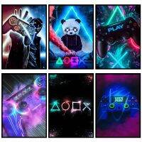 โปสเตอร์เกม E-sports สำหรับผนังภาพวาดบนผืนผ้าใบที่มีสีสัน Handle ชุดหูฟังรูปภาพสำหรับบาร์อินเทอร์เน็ตของขวัญตกแต่งห้องคอมพิวเตอร์