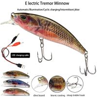 ┅✱ LED ตกปลา Hard เหยื่อสั่นสะเทือนไฟฟ้า Minnow Fishing Lures แบบชาร์จไฟได้ 3D Eyes Luminous Night Pesca สำหรับปลาเทราท์ Perch Fishing