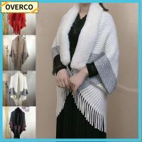 OVERCO Womens Cardigan Cape งานแต่งงานชุดราตรี Plush Wraps ถักผ้าคลุมไหล่ฤดูหนาว Warm Faux Fur Collar