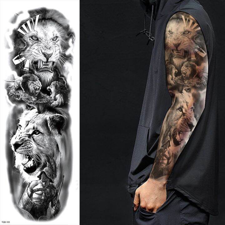 hot-dt-fake-tatoo-tiger-wolf-flowers-large-arm-sticker-sleeve-semi-permanent-man