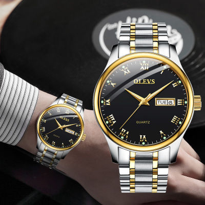 นาฬิกาสำหรับผู้ชายขาย OLEVS เดิมกันน้ำแฟชั่นเกาหลีปฏิทินคู่แสดงส่องสว่างสบายๆนาฬิกาควอทซ์ป่า