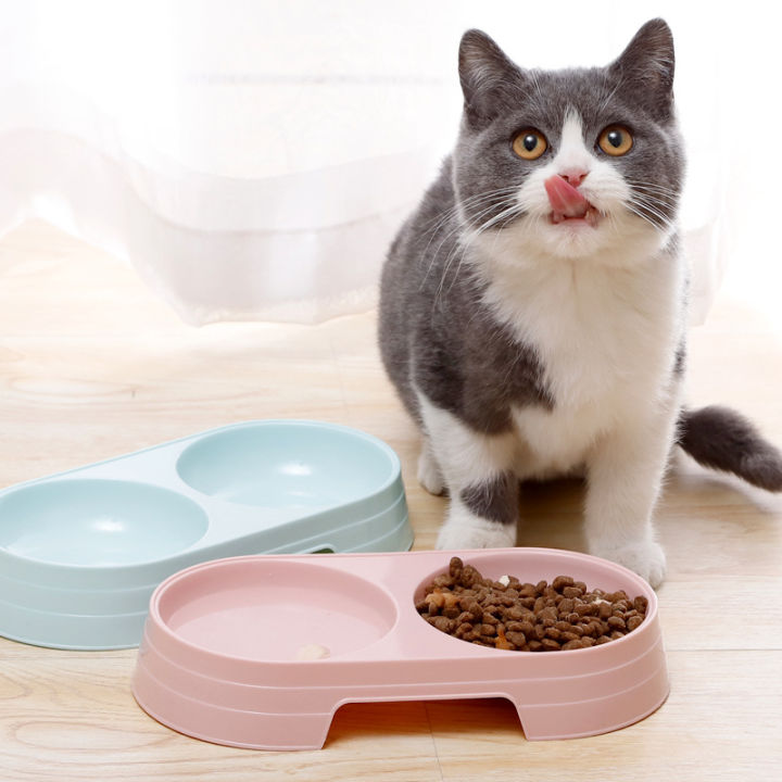 ชามอาหารแมว-พลาสติก-2-ช่อง-พาสเทล-bo06-ชามอาหารสัตว์เลี้ยง-pet-double-bowl