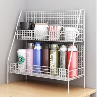 ✼✻✢ Cup shelf storage teacup office desktop double-layer home drain box