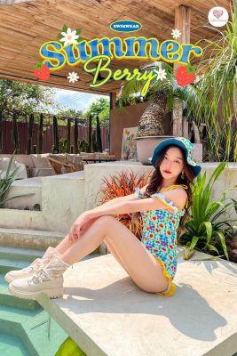 Summer Berry Swimwear ชุดว่ายน้ำวันพีซพิมพ์ลายสีสันสดใสขับผิวดี๊ดีเเต่งสายไคว่น่ารักสุดๆ