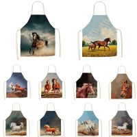 Linen Horse running oil painting theme Print Kitchen Aprons Unisex Dinner Party Cooking Bib Funny Pinafore Cleaning Apron Aprons