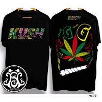 KUSH Original Design เสื้อยืดผ้าฝ้าย unisex กะโหลก แขนสั้นพิมพ์ลายหน้าและหลังดีไซน์ใหม่ปี 2023 เสื้อลายกัญชา