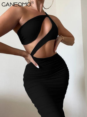 Black Cut Out Backless Bodycon Midi Dress for Women 2022 Summer Party Evening y Club Outfits Woman Chic And Elegant Dresses