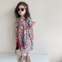 【CC】 Kids Pants Flowers Print Wide Leg Jumpsuit Children Loose Trousers Pant 3-8 Years