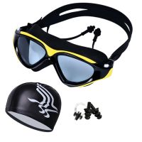 Large Frame Adult Swimming Goggles With Earplug Nose Clip Cap HD Anti-Fog Waterproof Swimming Glasses Men Women Diving Eyewear