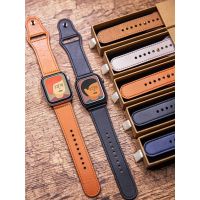 [แถมเคส] สายหนังสำหรับ Apple Watch Se Iwatch 44มม. 42 40 38 41 45มม. สร้อยข้อมือซีรีส์1 2 3 4 5 6 7▫