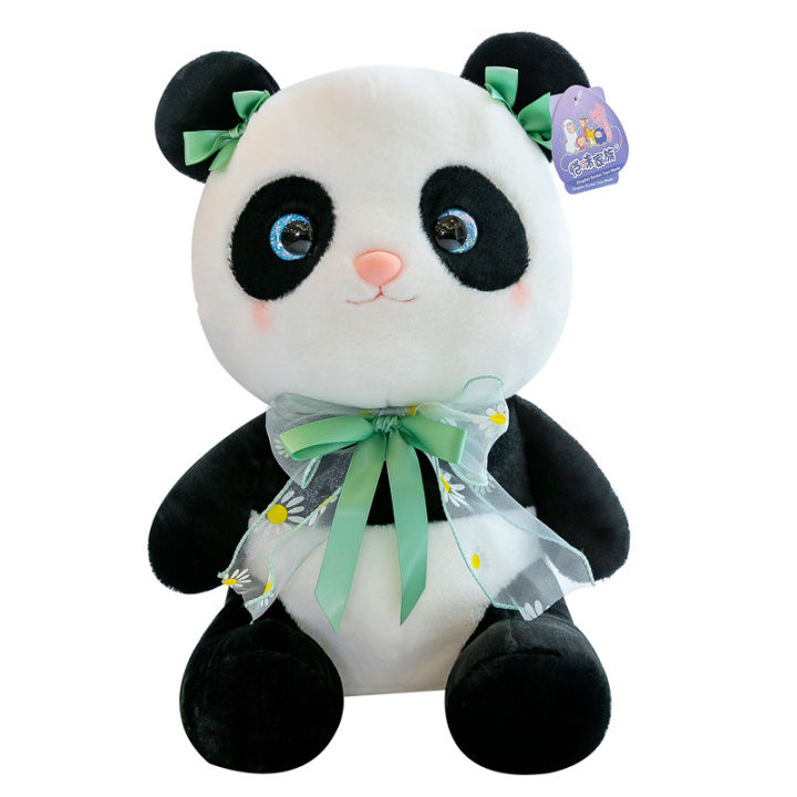 hot-ตุ๊กตาแพนด้าแดงสีดำและสีขาวสุดน่ารักตุ๊กตาหมีนั่งกอดตุ๊กตาหมีหมอนโบว์ของขวัญวันเกิด