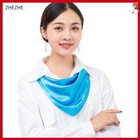 ZHEZHE 6060ซม. ผ้าพันคอไหมไหม ผ้าไหมเทียมเลียนแบบ สีของสินค้าที่เป็นของแข็ง ผ้าพันคอ แฟชั่นสำหรับผู้หญิง ผ้าพันคอซาตินสี่เหลี่ยม สำหรับผู้หญิง