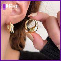 PETI JEWELLERY โลหะเรียบลื่น ต่างหูห่วงหนา แผ่นชุบทอง เหล็กไร้สนิม ต่างหูวงกลมกลม แฟชั่นสำหรับผู้หญิง น้ำหนักเบามาก ห่วงหูหัวเข็มขัด สำหรับผู้หญิง