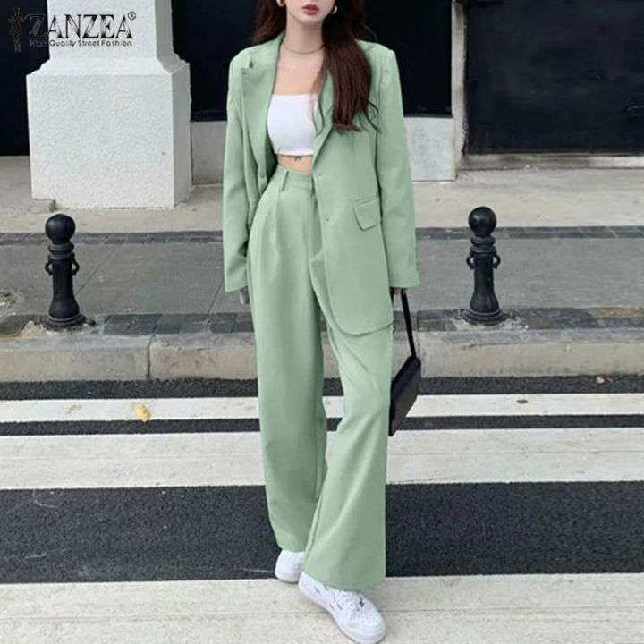 Zanzea Korean Style Women Fashion 2pcs Elegant Suits Long Sleeve Blazer Solid Loose Ol Work 2345