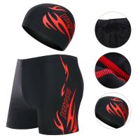 2 Pcs/Set Swimming Trunks Quick Dry Men Shorts Breathable Elastic Swimming Set Great Stitching Swimming Cap for Vacation Swimwear