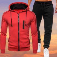 Hot Selling Spring Autumn Mens Sweatshirt Set Hooded Jacket+Drawstring Sweatpants Fleece Zipper Casual Fashion Trend Male Tracksuit M-3XL