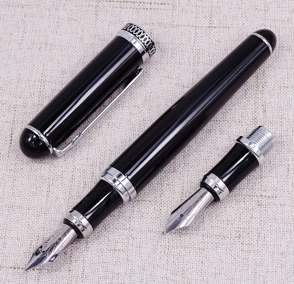 Duke D2 Black Medium Nib Fountain Pen & Fude Calligraphy Nib Interchangeable Set 