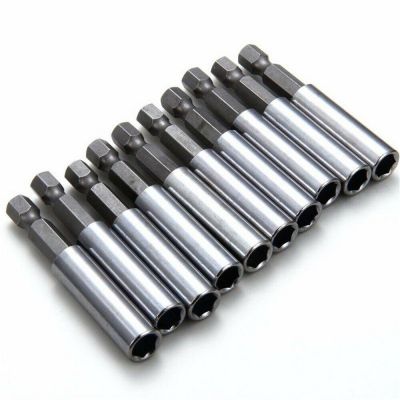 ✱◕ 10pcs/set 60mm Magnetic Screwdriver Extension Bit Tips Holder 1/4in Hexagon Shank Set Drill Bit Adapter (Silver Color)