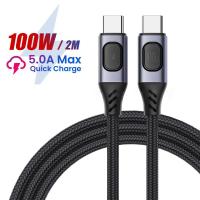 ชิป Emarker 5A OKDEALS 1M 2M 20V สายข้อมูล PD 100W สายเคเบิล USB Type C ชาร์จเร็ว