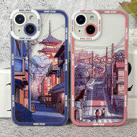 Case สำหรับ 14 13 12 11 Pro Max Mini XS X XR SE 7 8 Plus ปกอ่อนญี่ปุ่นอะนิเมะมือทาสีบ้านทิวทัศน์