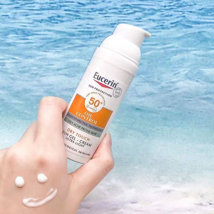 eucerin-sun-dry-touch-oil-control-face-spf50-50ml-ยูเซอริน-ซัน-ดราย-ทัช-ออยล์-คอนโทรล-ครีมกันแดดเนื้อบางเบา-การควบคุมน้ำมันอย่างต่อเนื่อง-ป้องกันรังสีอุลตราไวโอเล็ต