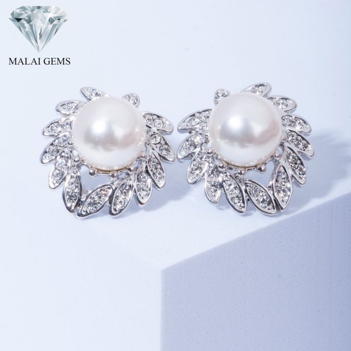 malai-gems-ต่างหูมุก-เงินแท้-silver-925-เพชรสวิส-cz-เคลือบทองคำขาว-รุ่น11001223-แถมกล่อง-ต่างหูเพชร-ต่างหูเงินแท้