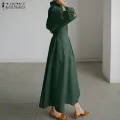 ZANZEA สไตล์เกาหลีแขนยาวผู้หญิง Lapel เอวยางยืดลำลองธรรมดาเสื้อแม๊กซี่เชิ้ต. 