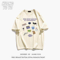 HUANGYOYO เสื้อยืดแขนสั้น100% ผ้าฝ้ายคอกลมตัวอักษรลายพิมพ์กราฟฟิตีสวยสำหรับผู้หญิง