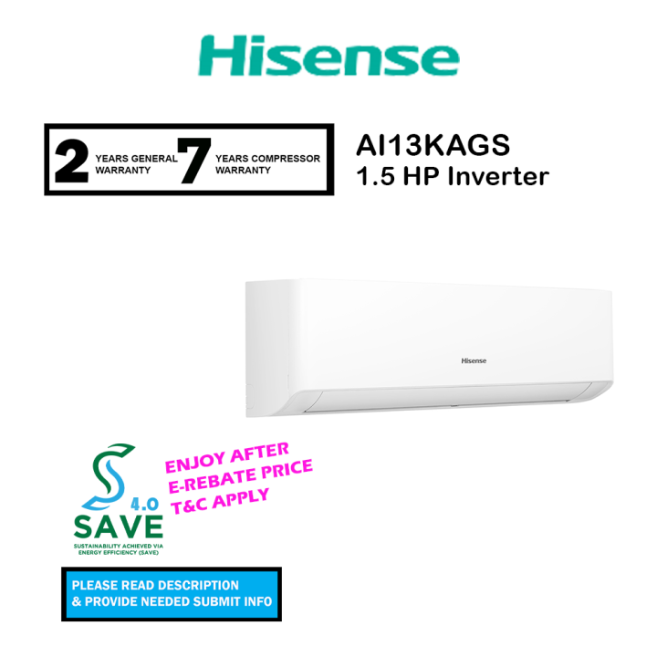 Hisense Air Cond AI13KAGS 1.5HP Inverter Air Conditioner R32 Aircond Lazada