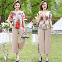 Mother summer two-piece coat the new 2022 middle-aged womens clothing covering belly show thin big yards western style suits female with short sleeves