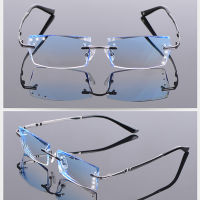 Reading Glasses Men Rimless Eyeglasses Titanium Frameless Opitical Eye Glasses Gradient Gray Diamond Cutting Reader Ti Hyperopia