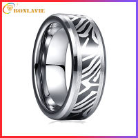 BONLAVIE 8mm Tungsten Carbide Ring Damascus Steel Pattern Wedding Ring for Men Scratch Resistant Brushed Finish Comfort Fit 7-12