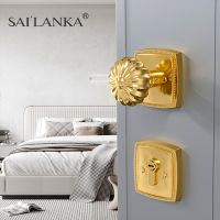 SAILANKA Brass Door Lock Set PVD Gold Interior Bedroom Bathroom Double Wood Door Lever Dummy Handle Knob