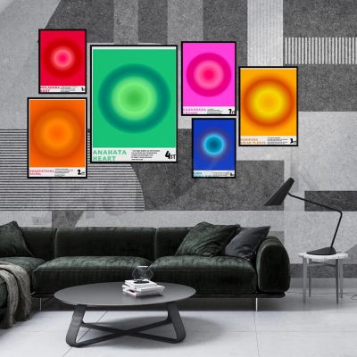 Chakra Aura โปสเตอร์สำหรับ Spiritual Wall Decor และ Yoga Studio พร้อม Gradient Wall Art และ Chakra ยืนยันพิมพ์