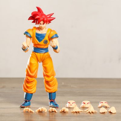ของเล่นรูปแบบ Brinquedos ขยับได้ข้อต่อตุ๊กตาขยับแขนขาได้ Goku สีแดงเทพซุปเปอร์ไวย่าดราก้อนบอล Z SHF