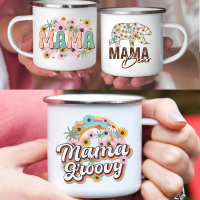 ? Mother Series Printed Enamel Cup White Simple Tea Cup Mothers Day Gift Home Milk Coffee Cup Fashion Daily Creativity Nostalgic Mug