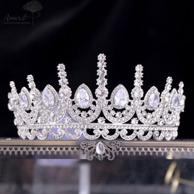 Amart ใหม่เจ้าสาว Tiara Series Big Drop Shape คริสตัล Crowns สีขาว Rhinestone Decortion มงกุฎขนาดใหญ่ Famale งานแต่งงาน Headwear