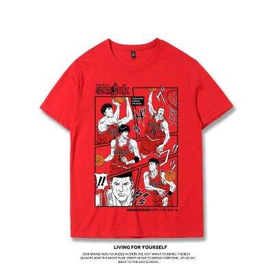 ข้อเสนอพิเศษ tshirt เสื้อยืดแขนสั้น ผ้าฝ้าย ทรงหลวม พิมพ์ลายการ์ตูนอนิเมะ Slam Dunk Xiangbei Sakuragi Flower Road Kaede Rukawa BasketS-5XL