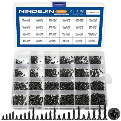 1200pcs/set Black plated Countersunk flat head tapping screws with cross recessed M1.2 M1.4 M1.5 M1.7 M2 Carbon Steel Screws